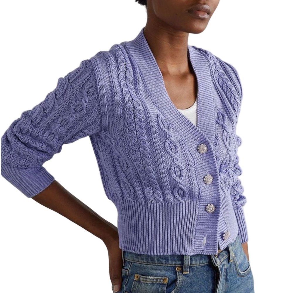 Golden Goose Crystal Embellished Lilac Cable Knit Cardigan (Size S)